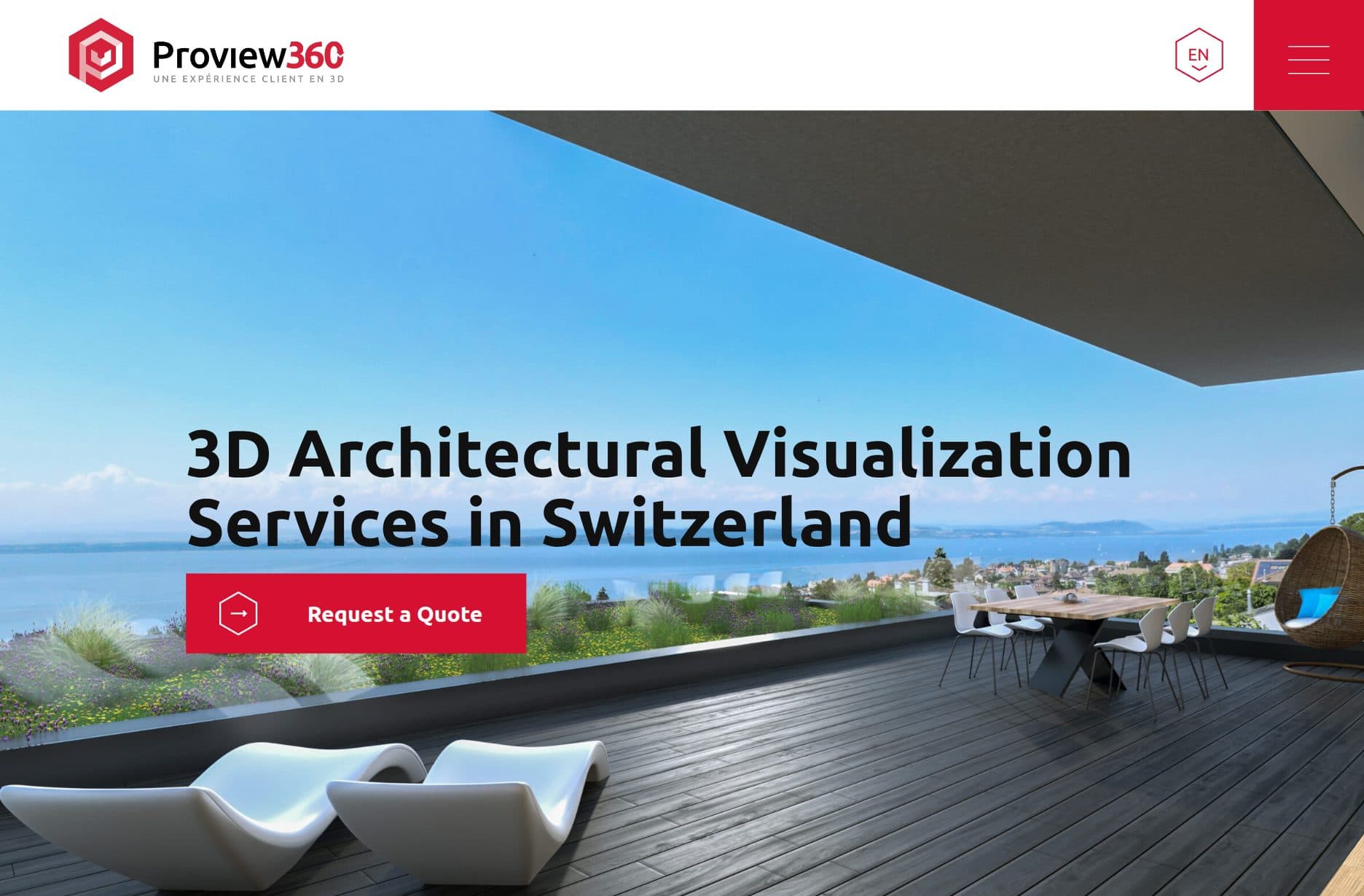 ProView360 service page for 3D architectural visualization services in Switzerland